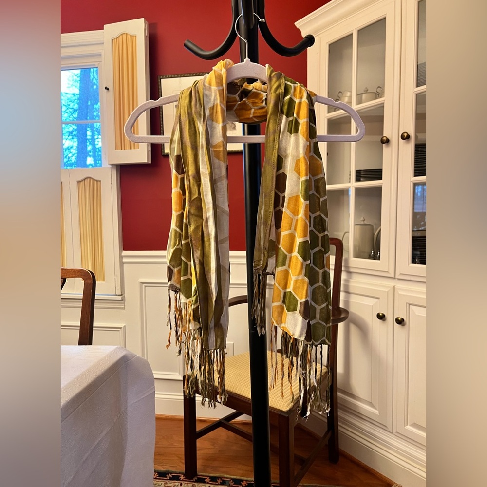 Colorful Geometric Rayon Scarf with Fringe